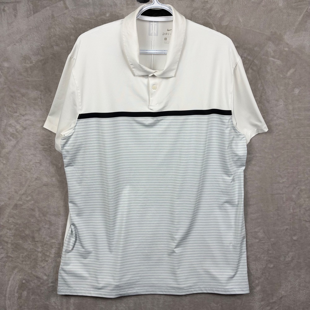 Nike Tiger Woods Dri-FIT Golf Polo Shirt Mens XL White Grey Striped Colorblock
